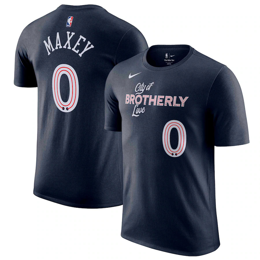 Men's Philadelphia 76ers #0 Tyrese Maxey Navy 2023/24 City Edition Name & Number T-Shirt